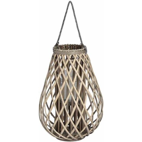 Large Bulbous Lantern - Wicker - L30 x W30 x H55 cm - Brown