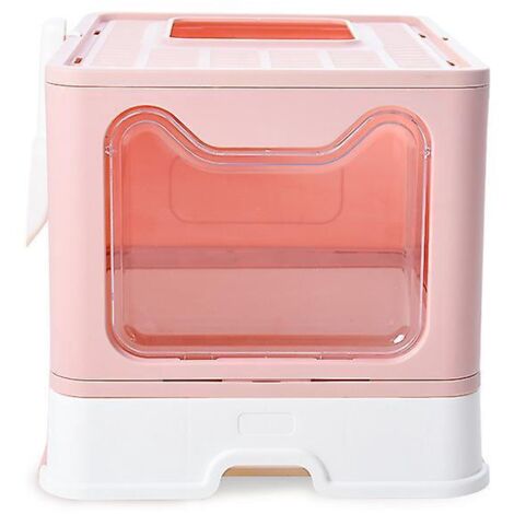 Large cat litter box, covered litter box with top entry, jumbo foldable with lid, odor-free, easy-to-clean pet litter box with scoop