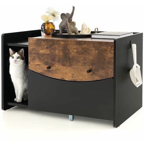 Large Cat Litter Box Enclosure Furniture Kitty Hidden Washroom Pull-out Drawer