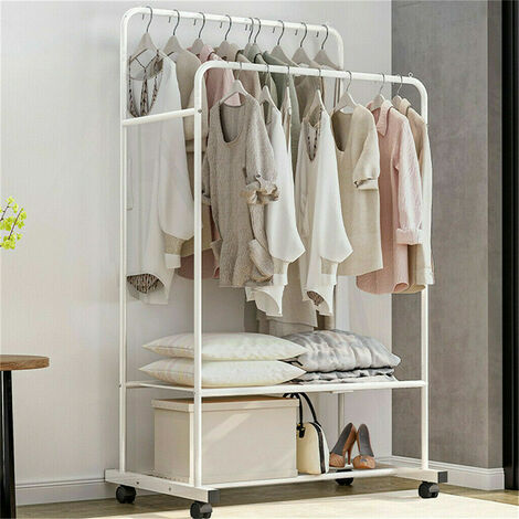 Large Clothes Double Rail Rack Garment Hanging Organizer Coat Storage Shelf 1.5M