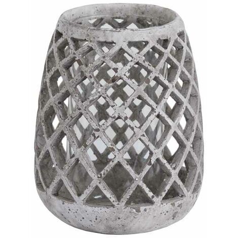 Large Conical Lattice Hurricane Lantern - Ceramic - L17 x W17 x H22 cm - Stone