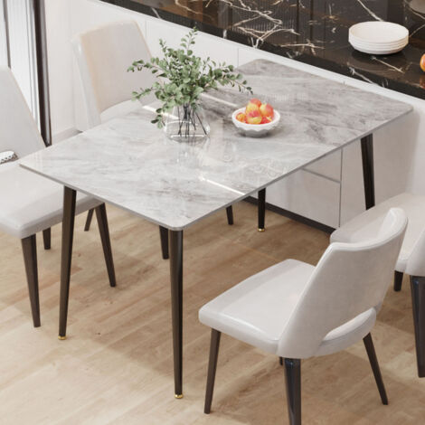 Large Dining Table Rectangular Luxury Marble Top Table Dining Room Breakfast Bar, Glossy Gray