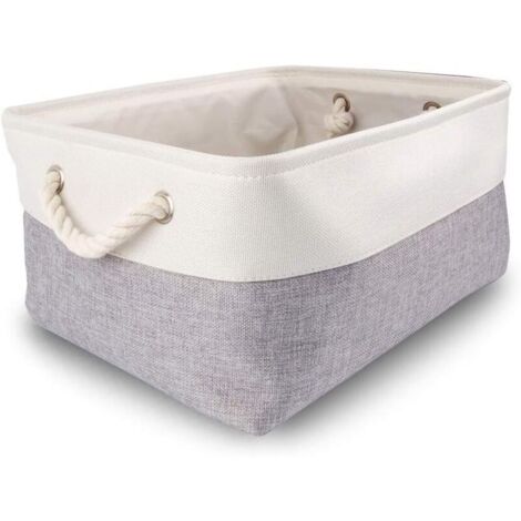 Large Fabric Storage Box, Rectangular Dressing Room Storage Basket with Handle for Toys, Wardrobe (Foldable, Grey White)