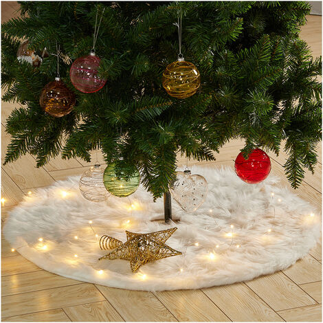 LIVINGANDHOME Large Faux Fur Snow Plush Skirt Base Floor Mat for Christmas Tree Decor, White 78CM