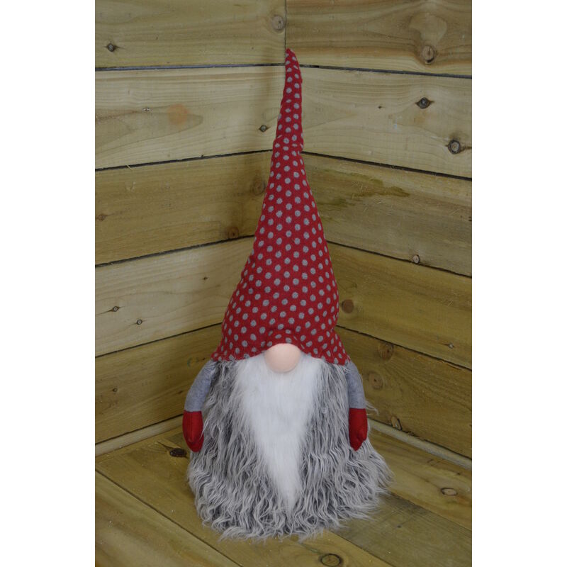 Large 52cm Cuddly Gonk Indoor Christmas Decoration - Red Hat Grey Spots - Festive