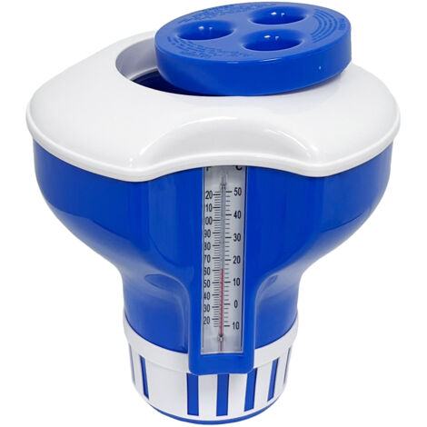 Large floating dispenser that includes thermometer, adjustable chlorine dispenser, chlorine and bromine tablets, pool accessories, frame pool.