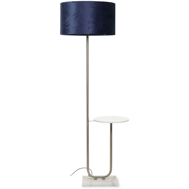 Large Floor Lamp Curved Stem Marble Coffee Table Living Room Light Velvet Shade - Navy + led Bulb