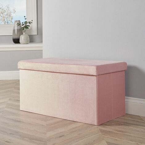 Large Folding Ottoman Pink Blush Velvet Fabric Chest Solid Storage Space Saving