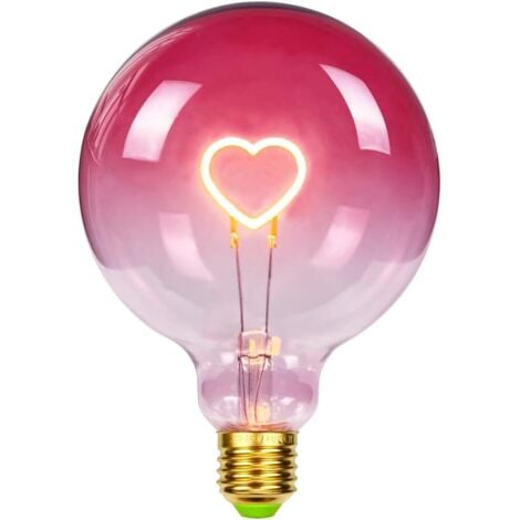 WOIYIC Large Globe Edison LED Bulb G125 Pink Heart Color Filament 2W Dimmable Specialty Decorative Bulb 220-240V E27 [Energy Class G]