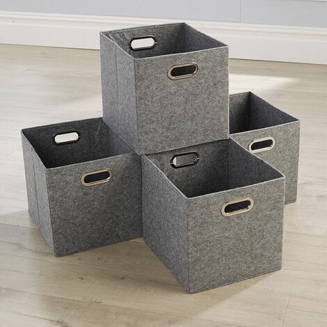 main image of "Large Grey Felt Foldable Canvas Storage Folding Box Fabric Cube 4 Piece Set"