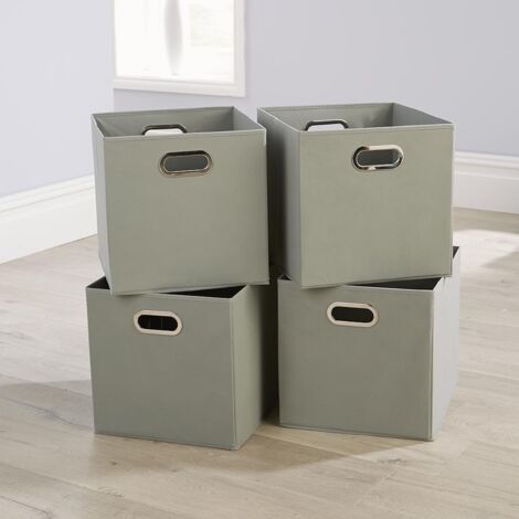 Large Grey Foldable Canvas Storage Folding Box Fabric Cube 4 Piece Set