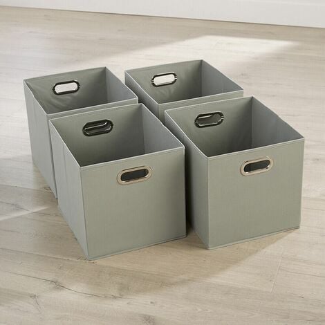 Posprica Storage Cubes, 12×12 Collapsible Storage Basket Bins,Heavy Duty  Fabric Containers, 4pcs, Sliver Grey