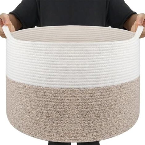 Large Handmade Cotton Rope Laundry Basket 83L Foldable Storage With Handles