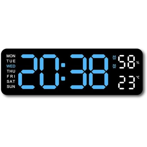 Large Ice Blue Black Digital Wall Clock with Adjustable Brightness LED Digital Clock