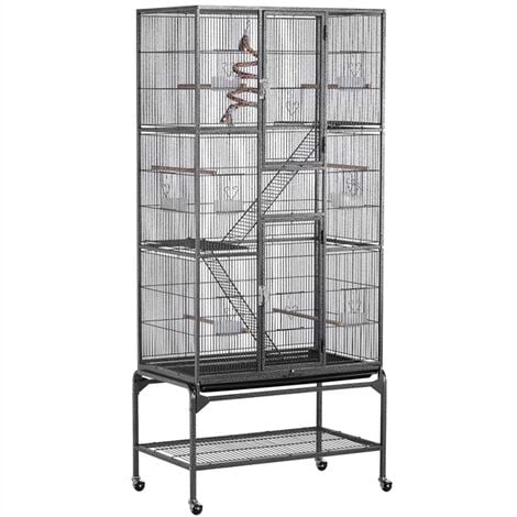 main image of "Large Iron Pet Cage for Rat/Ferret/Chinchilla/Degu/Hamster/Guinea pigs or other Small Animal Pets Rodent Cage on Wheel with 3 Wiers and Ladders"