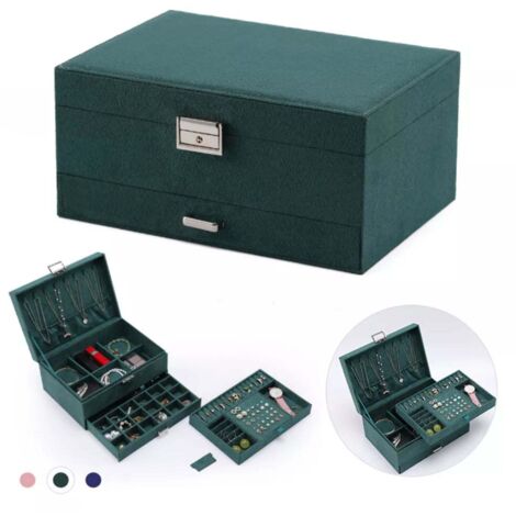 Large Jewellery Box Rings Necklaces Bracelets Jewelry Storage Organiser 3 Layer