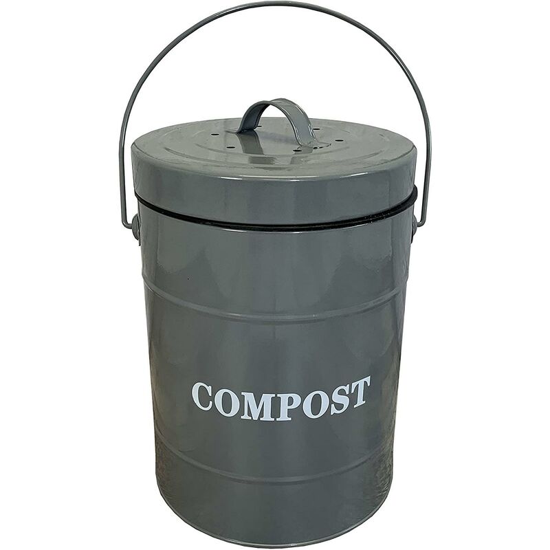 Large Kitchen Composter Caddy with Inner Bucket and 3 Filters in French Grey