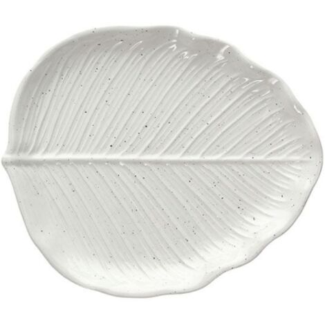 Large Large Leaf Teller 21x18x2,5h cm Zelda Stoneware Grey Relief Line