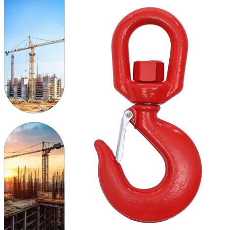 Large Lifting Swivel Hook With Safety Catch 5T, Red Crane Hook Alloy Steel, for trailers, trucks, forklifts, building construction