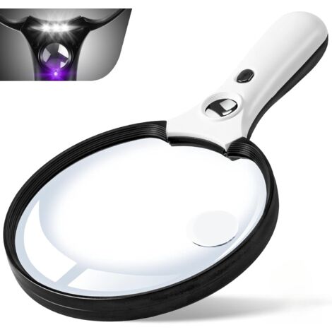 Large Magnifier with Lamp, 10x 20x 45x Portable Lighting Magnifier with 3 LED Lights, Cleaning Cloth for Elderly Reading Exam