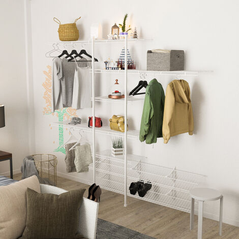 main image of "Large Metal Clothes Storage Organizer System Shelf Open Wardrobe Hanging Rail"