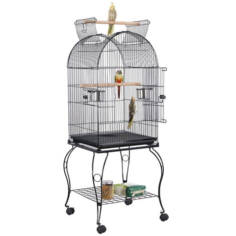 main image of "Large Metal Parrot Aviary Bird Open Top Cage Wheels Perch Slide-Out Tray 150cm"