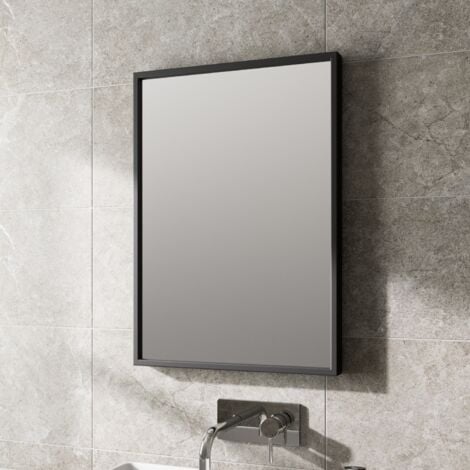 Large Modern Rectangular Glass Mirror 70x50cm Black Frame Wall Mounted Vanity - Black