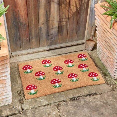 Large Mushroom Doormat Natural Coir Front Door Mat Rustic Heavy Duty Non Slip Outdoor Entrance Mat 45x75cm