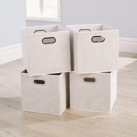 Large Off White Foldable Canvas Storage Folding Box Fabric Cube 4 Piece Set