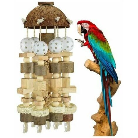 Large Parrot Toy Natural Wood Bird Chew Toy Teething Toy for Parrot Cage
