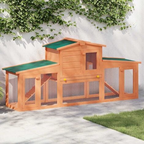 Large Rabbit Hutch Small Animal House Pet Cage with Roofs Wood vidaXL