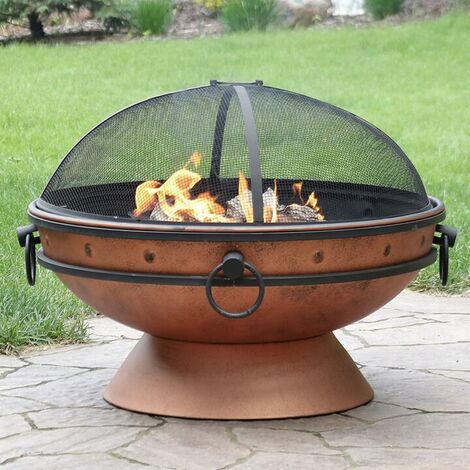 main image of "Large Round Copper Fire Pit & BBQ with Grill"