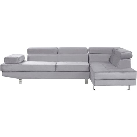 Large Sectional Upholstered Corner 5 Seater Sofa Velvet Grey Norrea - Grey