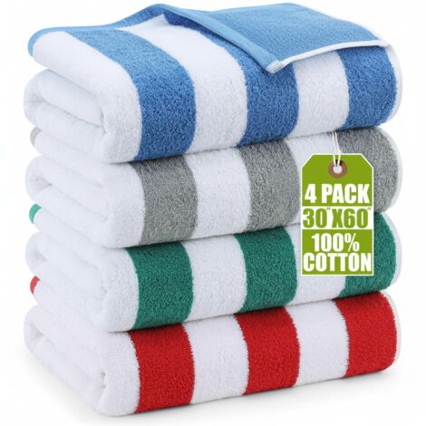 Large-sized beach swimming pool towel (cotton, soft, dries quickly, 4 pieces)