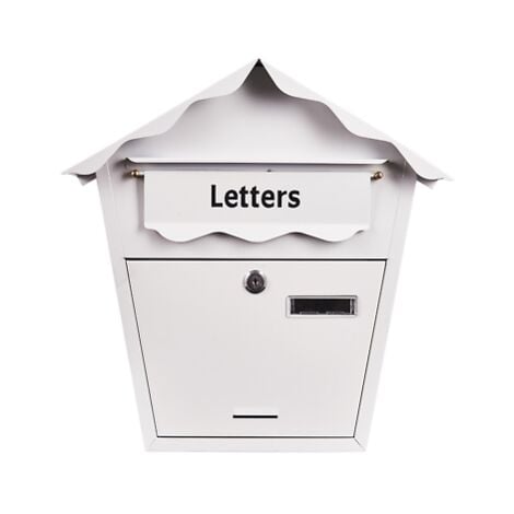 AM-TECH LARGE STEEL WHITE POST LETTER MAIL BOX LOCKABLE WITH KEYS OUTDOOR WALL S5551