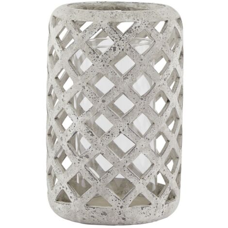 Large Stone Effect Hurricane Lantern - Ceramic - L20 x W20 x H32 cm - Grey