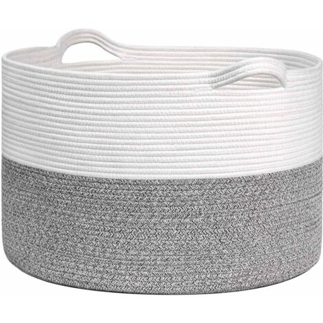 Large storage basket, cotton, 51 x 34 cm, grey and white