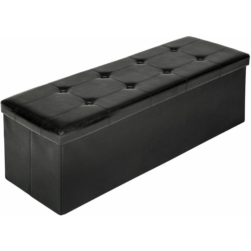 Large storage bench, synthetic leather, foldable - storage ottoman, shoe storage bench, hallway bench - black