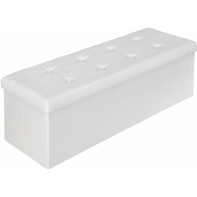 Large storage bench, synthetic leather, foldable - storage ottoman, shoe storage bench, hallway bench - white