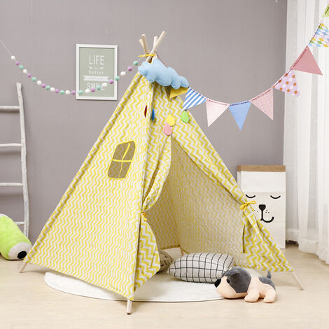 Large Teepee Tent Kids Cotton Canvas Pretend Play House