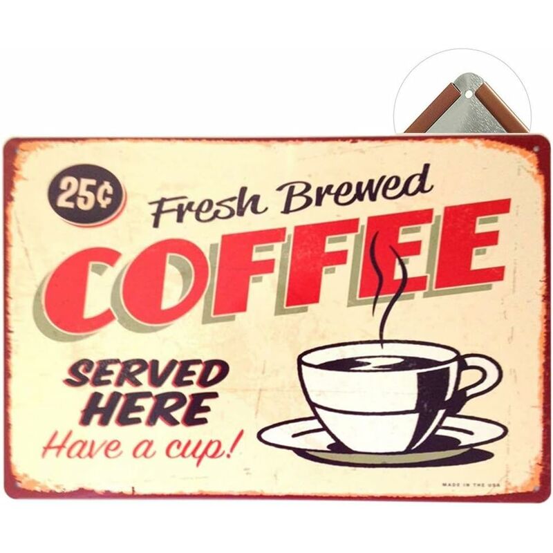 Image of Large Tin Sign Vintage Tin Sign 20x30cm Wall Metal Poster Decorative Sign for Cafe Bar Restaurant Pub Cafe Series (Coffee Beige)