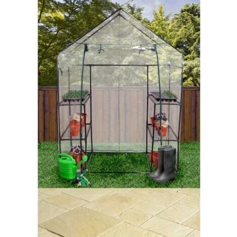 New Walk In Greenhouse PVC Plastic Garden Grow Green House with 6 Shelves UK 