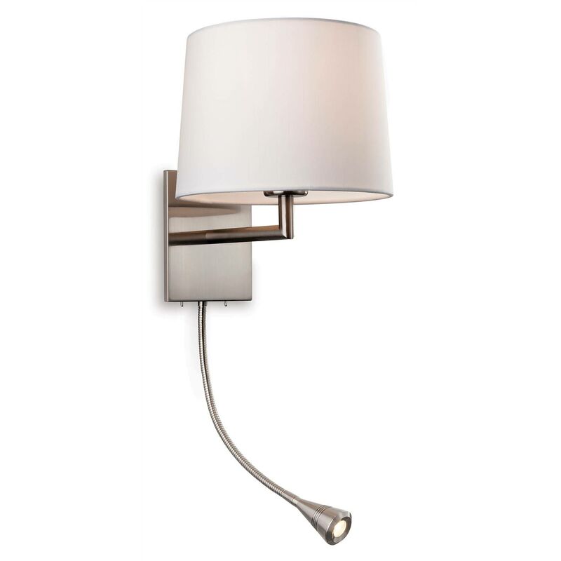 Grand - 1 Light Indoor Wall Light with Reading Lamp Brushed Steel, Cream Shade, E27 - Firstlight