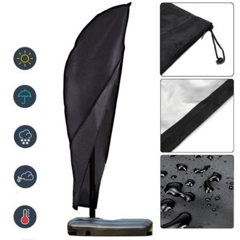 Large Waterproof Umbrella Cover with Zipper and Drawstring, 265cm, Black