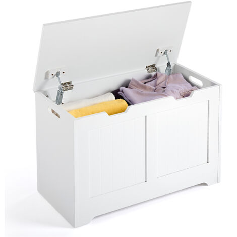 Large White Storage Chest with Lid, Multi-Purpose Organiser Box for Toys, Blankets & Clothes, 72x36x48cm, Mondeer