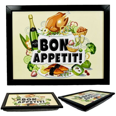 THE MAGIC TOY SHOP Large Wooden Soft Padded Cushioned Bean Bag Lap Dinner Laptop Food TV Tray (Bon Appetit)