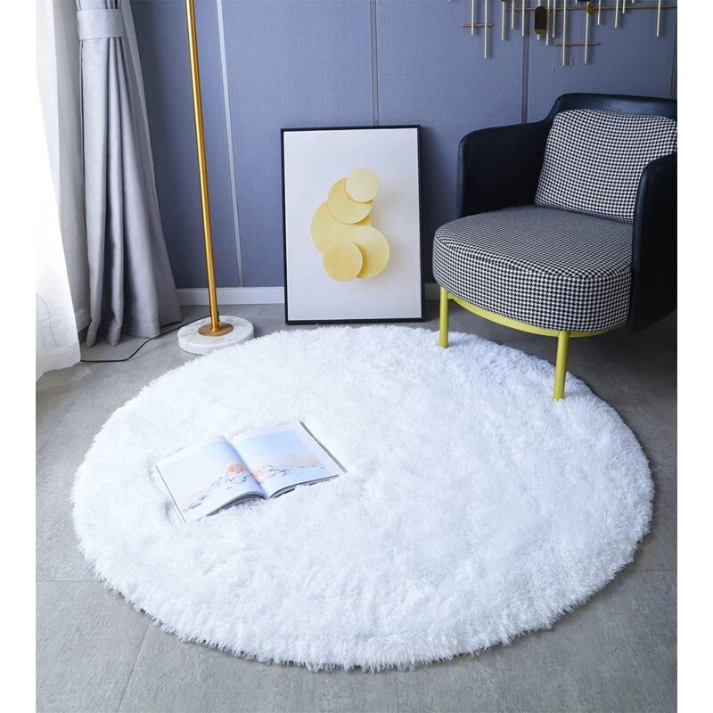 Largeight - Tapis Rond, à Poils Longs, 120cm x 120cm, Moderne, pour Salon, Chambre à Coucher, Salle à Manger ou Chambre d'enfant, Tapis de Sol Shaggy