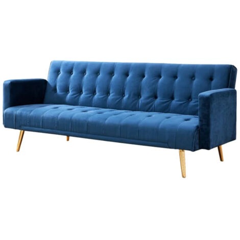 Larnaca Plush Velvet Sofa Bed in Blue