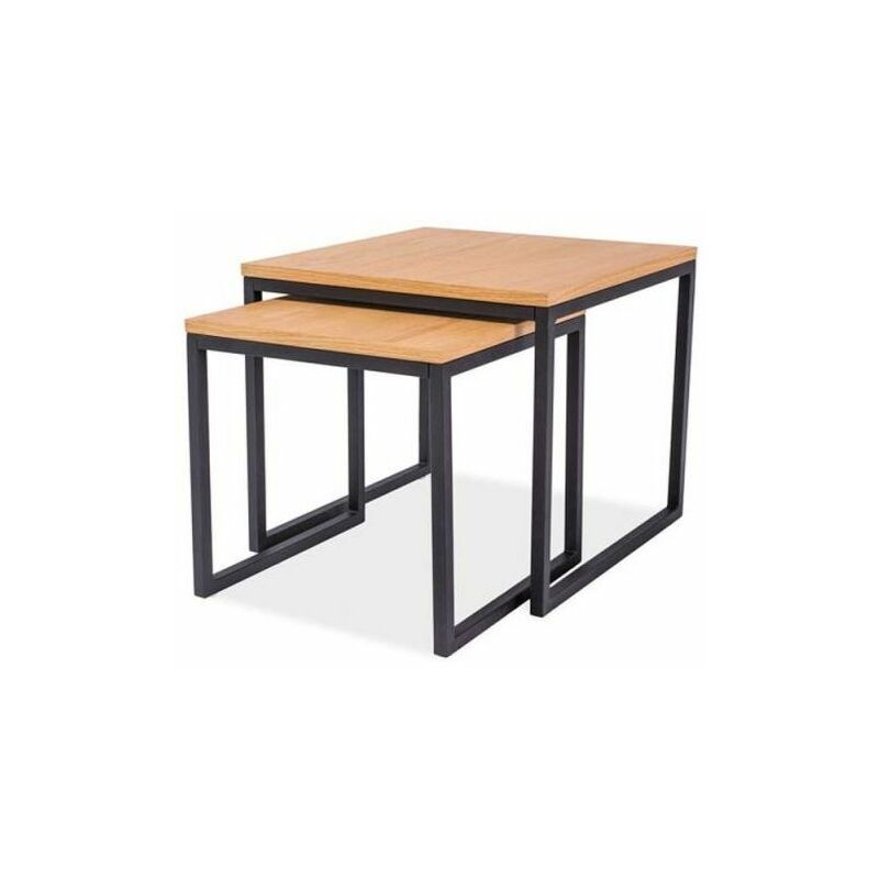 hucoco - larro ensemble tables basses style industriel 45x50x50 cm plateau en mdf l base metal tables gigognes chene