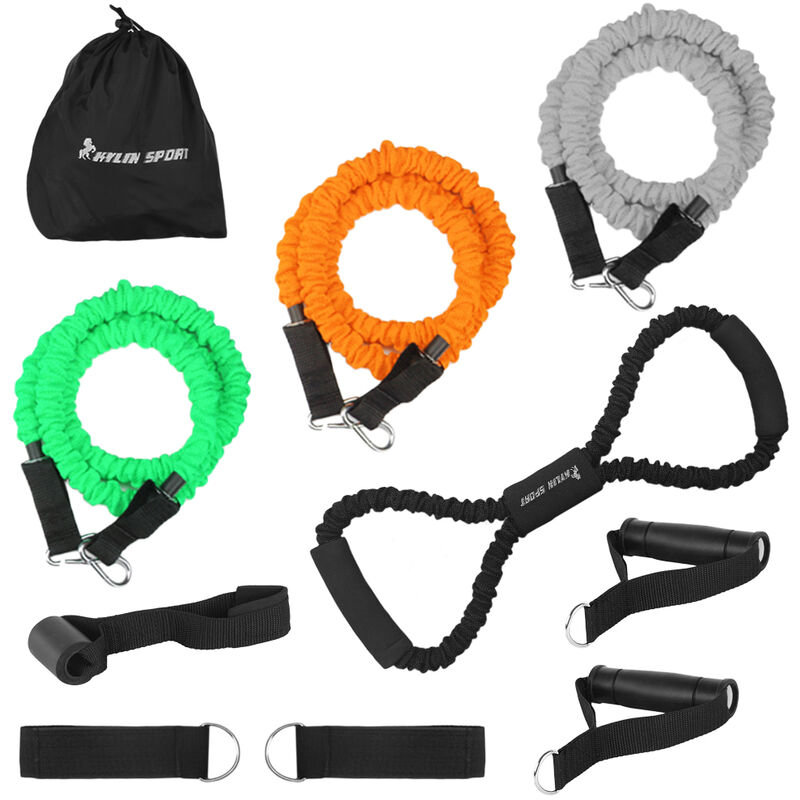 

Las bandas de resistencia del tubo 10PCS Set con nylon de proteccion mangas elastico ejercicio de entrenamiento Bandas ancla de la puerta manijas